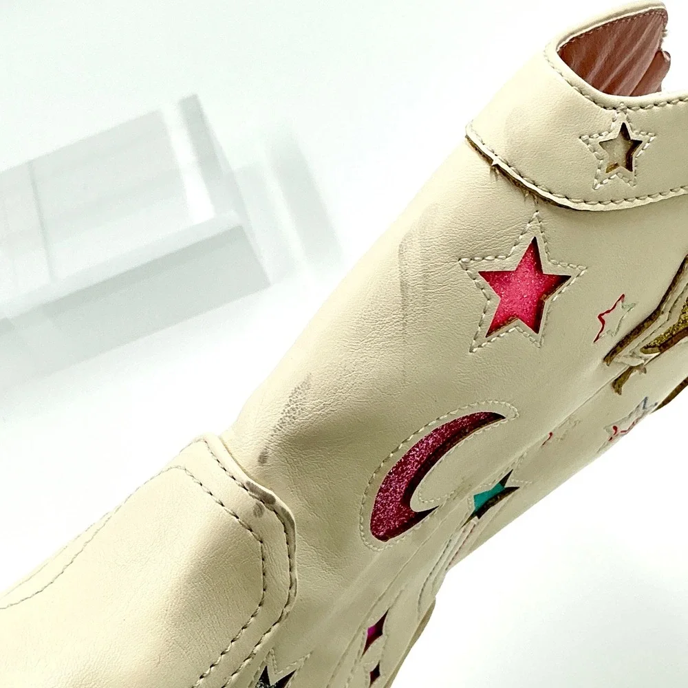 Jellypop Size 4 Cowboy Boots Cream Celestial Moon Star NEW Veronika Kids $45